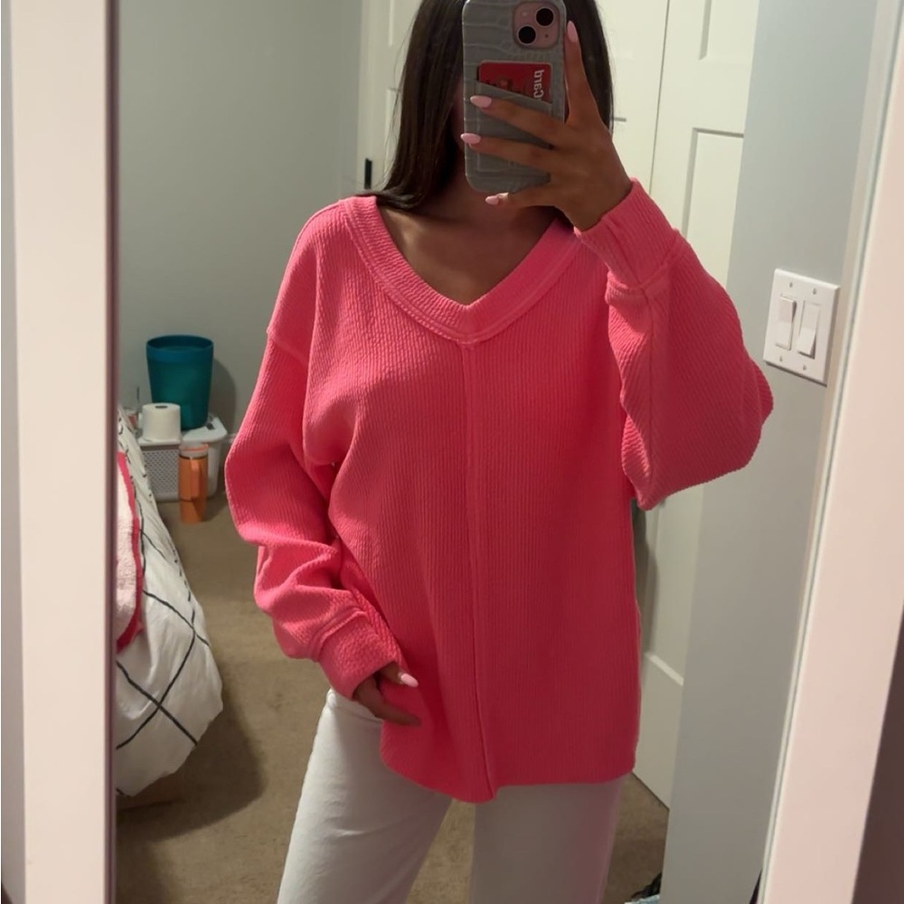 aerie Hot Pink V-Neck Oversized Sweater